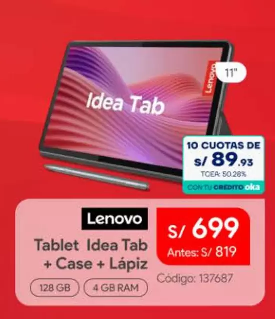 Lenovo - Tablet Idea Tab + Case + Lápiz