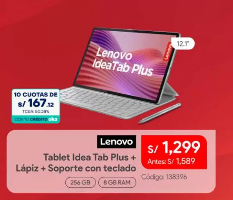 Lenovo - Tablet Idea Tab Plus + Lápiz + Soporte con teclado