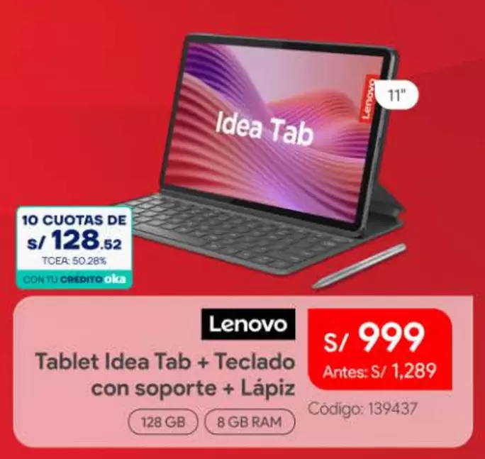 Lenovo - Tablet Idea Tab + Teclado con soporte + Lápiz