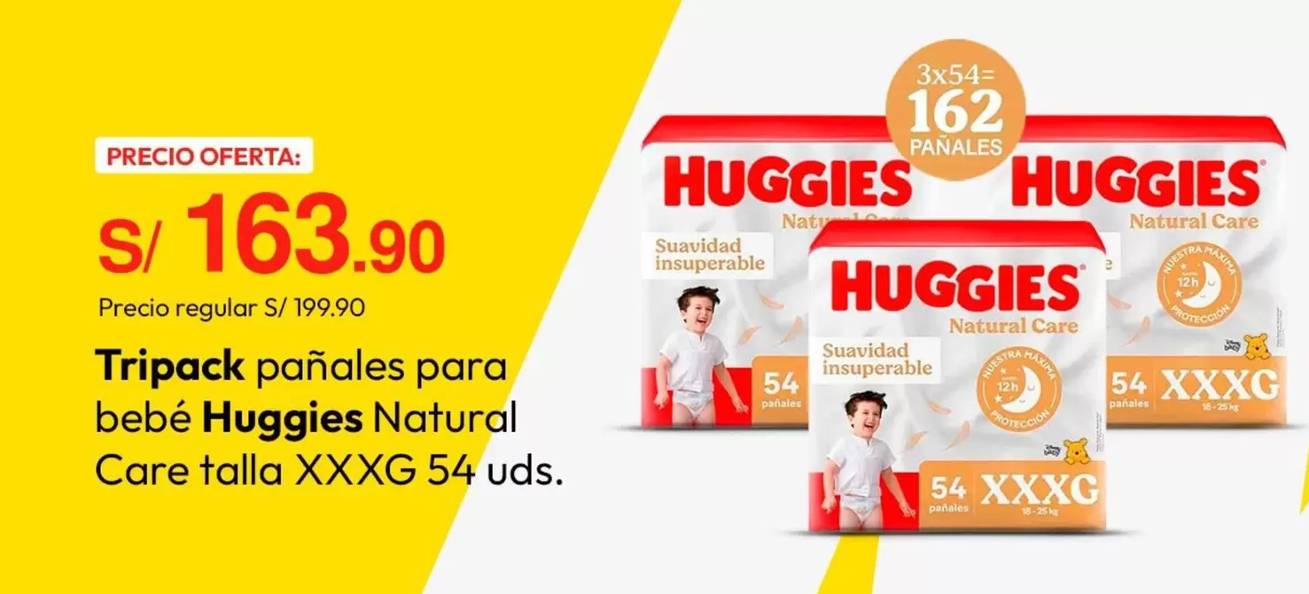 Huggies - Tripack pañales para bebé Natural Care talla XXXG