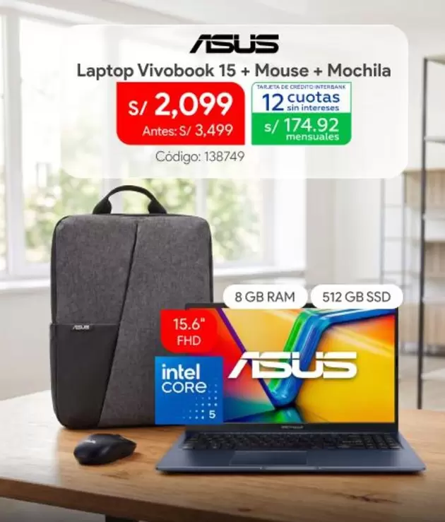 Asus - Laptop Vivobook 15 + Mouse + Mochila