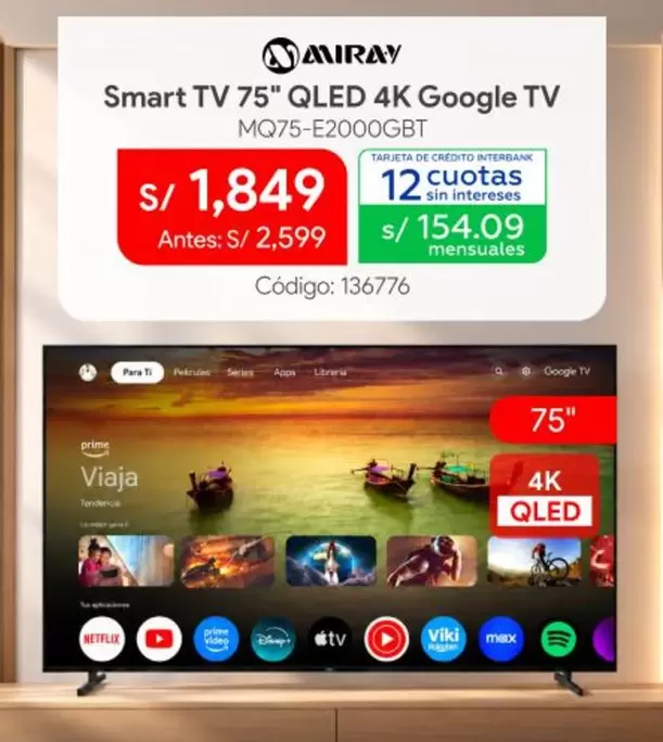 Miray - Smart TV 75" QLED 4K Google TV MQ75-E2000GBT