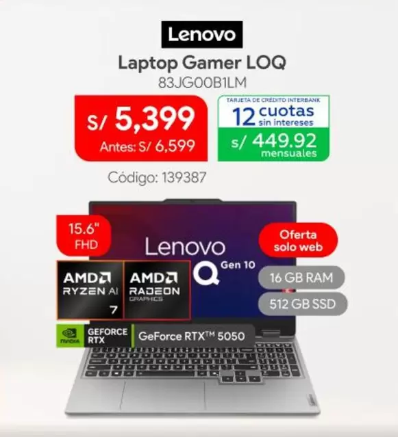 Lenovo - Laptop Gamer LOQ 83JG00B1LM