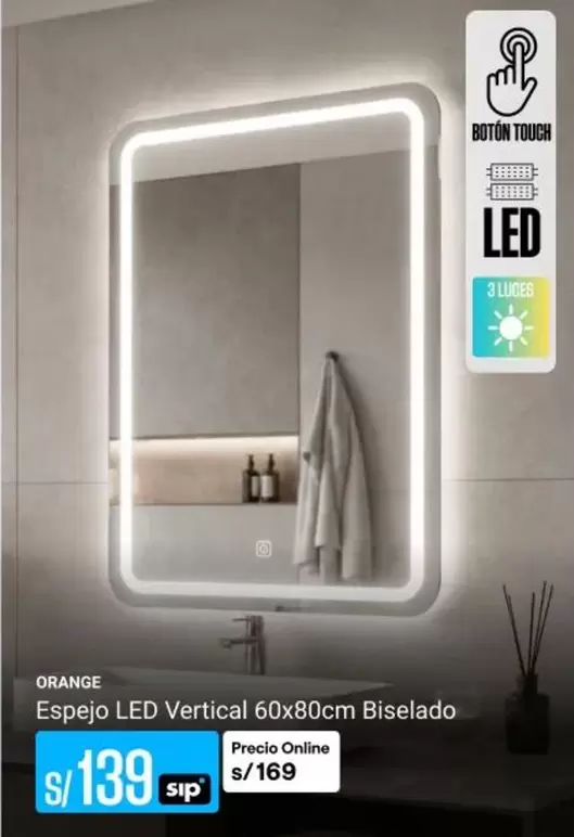 Orange - Espejo LED Vertical 60x80cm Biselado