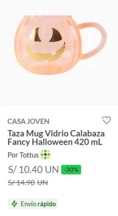 Tottus - Taza Mug Vidrio Calabaza Fancy Halloween 420 mL