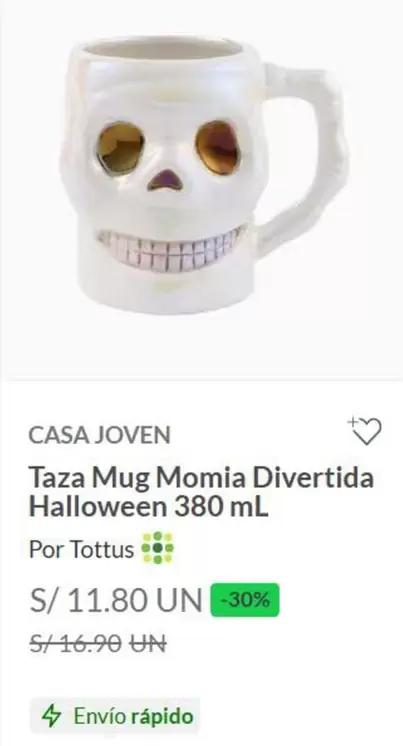 Tottus - Taza Mug Momia Divertida Halloween 380 mL