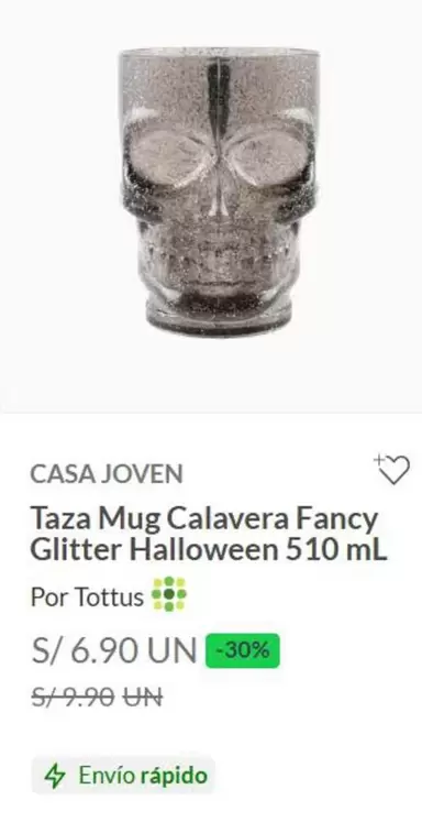 Casa Joven - Taza Mug Calavera Fancy Glitter Halloween 510 mL