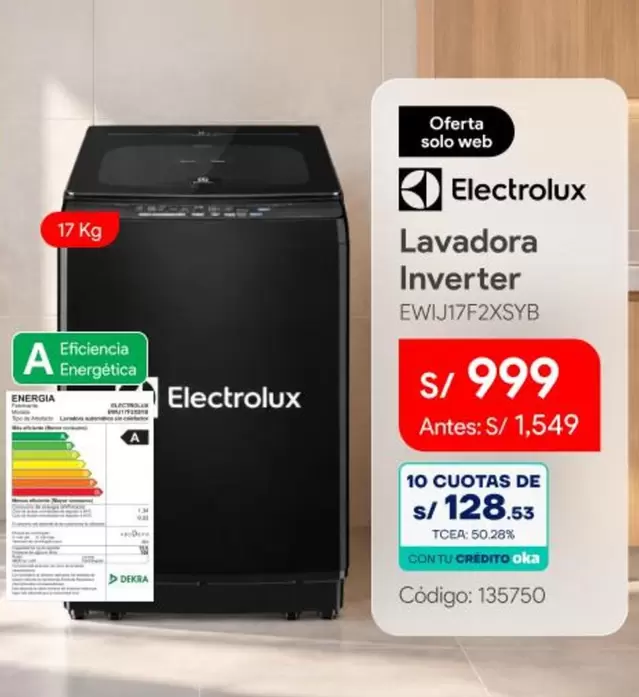 Electrolux - Lavadora Inverter EWU17F2XSYB
