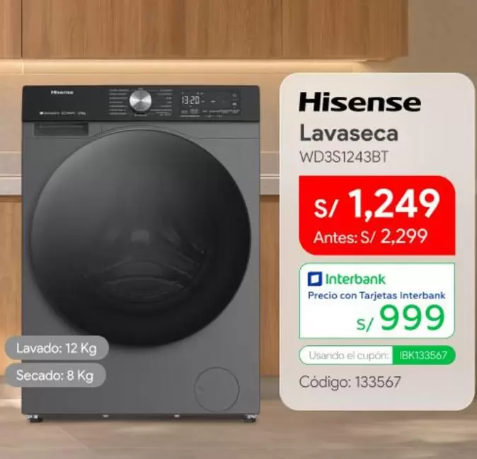 Hisense - Lavaseca WD3S1243BT