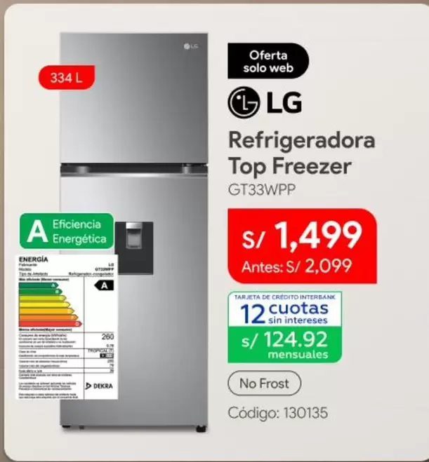 Lg - Refrigeradora Top Freezer GT33WPP