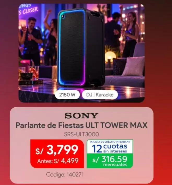 Sony - Parlante de Fiestas ULT TOWER MAX SRS-ULT3000