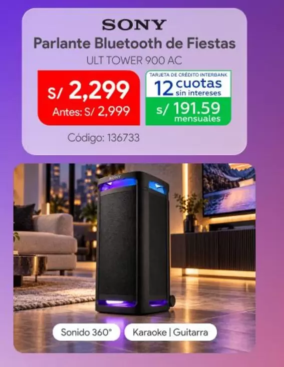 Sony - Parlante Bluetooth de Fiestas ULT TOWER 900 AC