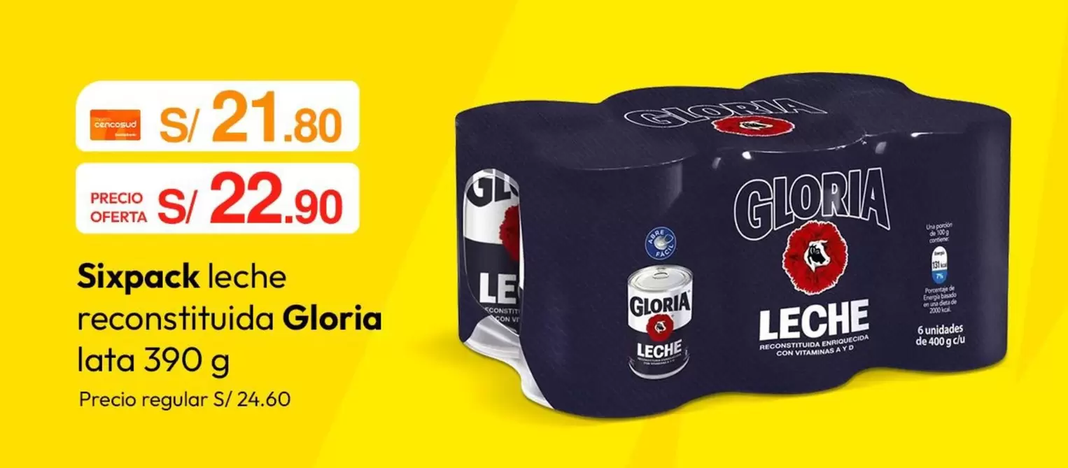 Gloria - Sixpack leche reconstituida lata 390 g
