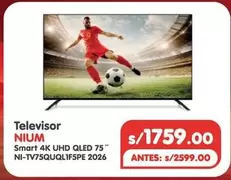 Smart - Televisor NIUM 4K UHD QLED 75" NI-TV75QUQL1F5PE 2026