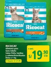Ricocat - Alimento para Gato Adulto Sabor Pollo, Sardina y salmón/Esterilizados