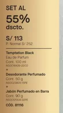 Temptation -  Black Eau de Parfum, Desodorante Perfumado, Jabón Perfumado en Barra
