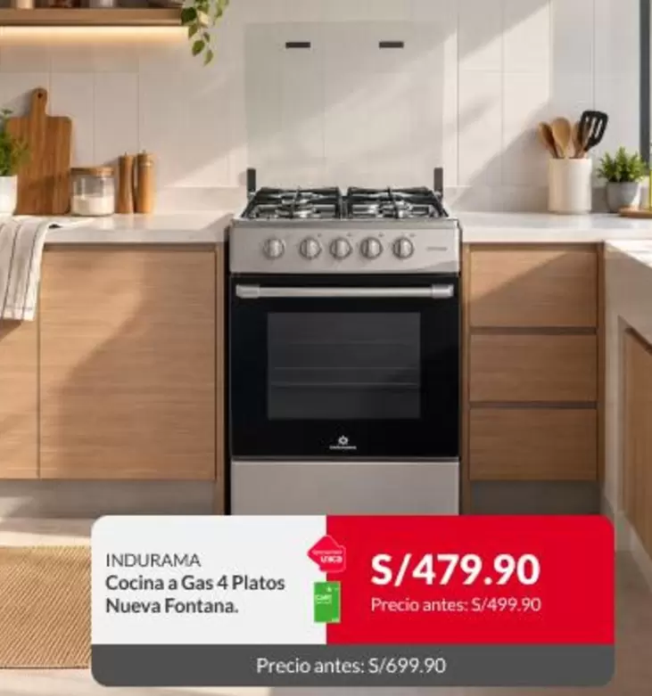Indurama - Cocina a Gas 4 Platos Nueva Fontana
