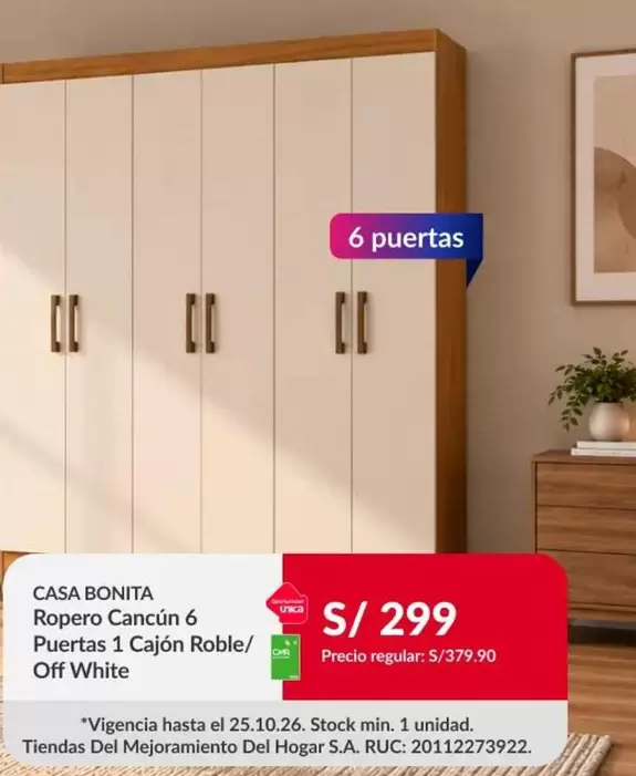 Ropero Cancún 6 Puertas 1 Cajón