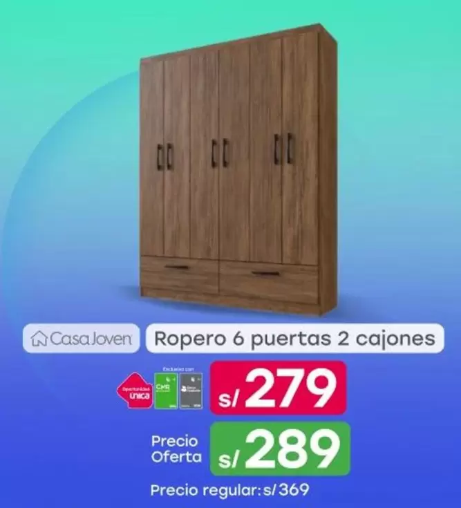 Casa Joven - Ropero 6 puertas 2 cajones
