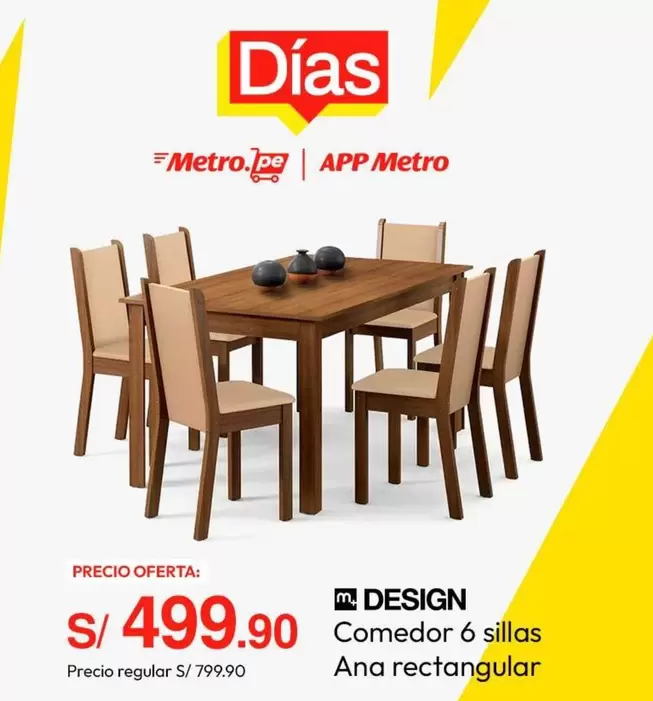 Metro - Comedor 6 sillas Ana rectangular