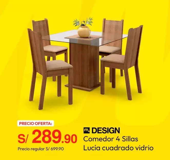 Comedor 4 Sillas Lucía cuadrado vidrio