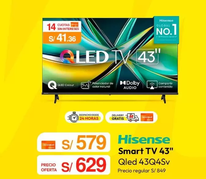 Hisense - Smart TV 43" Qled 43Q45Sv
