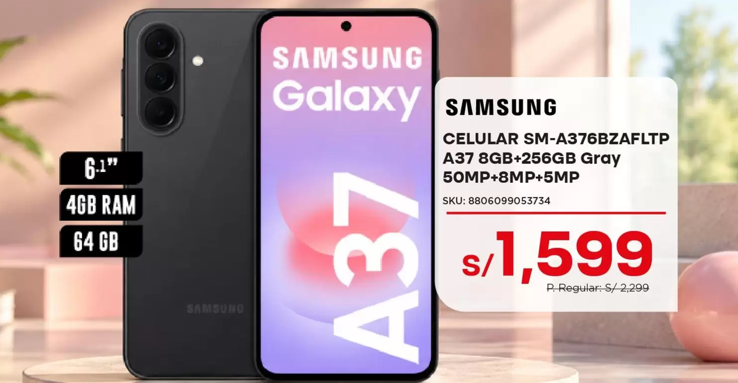 Samsung - Celular SM-A376BZAFLTP A37 8GB+256GB Gray 60MP+8MP+5MP