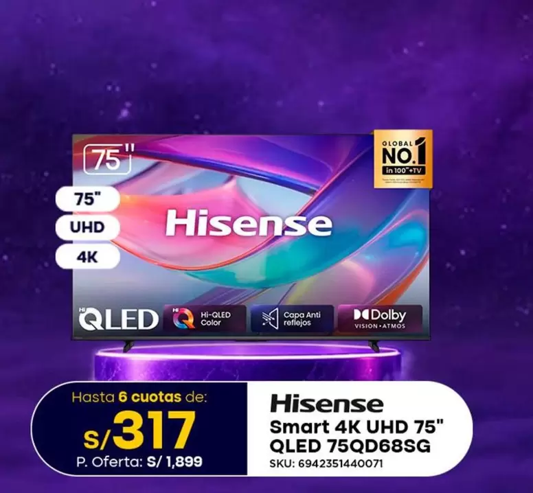 Hisense - Smart 4K UHD 75" QLED 75QD68SG