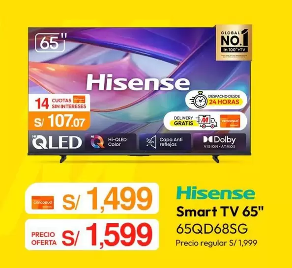 Hisense - Smart TV 65" 65QD68SG