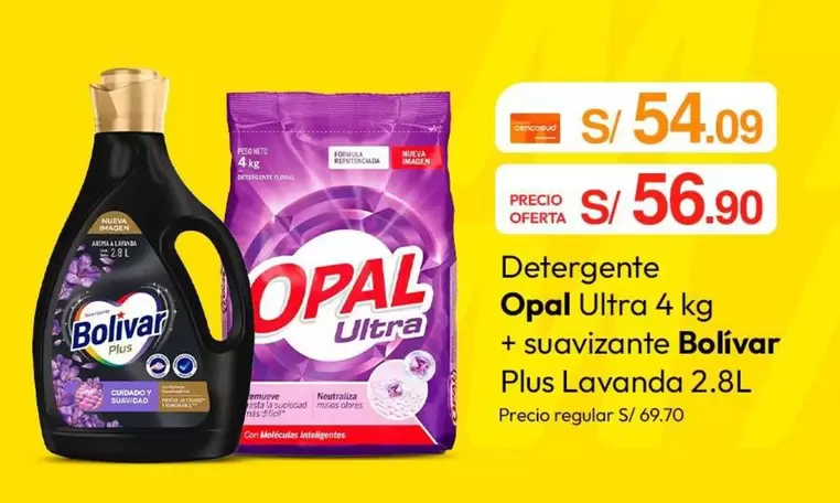 Opal - Detergente  Ultra 4 kg + suavizante Bolivar Plus Lavanda 2.8L