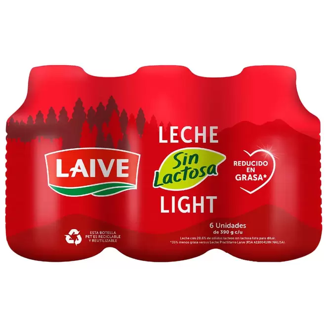 Leche sin Lactosa LAIVE Light Botella 390g Paquete 6un