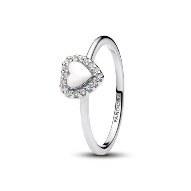 Anillo Halo y Corazón Grabable Plateado