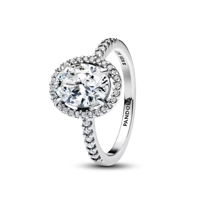 Anillo Halo Ovalado Brillante Plateado
