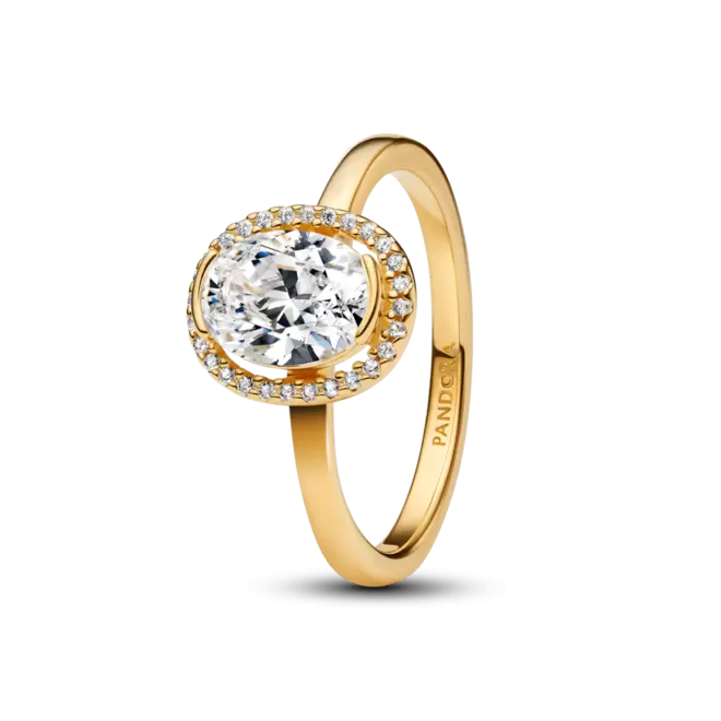 Anillo Halo Ovalado Brillante Dorado