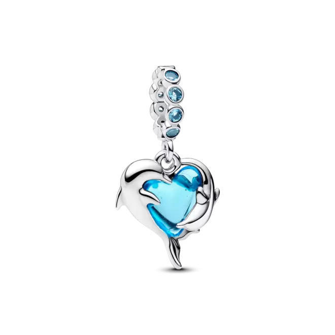 Charm Colgante Delfines de Cristal de Murano Azul