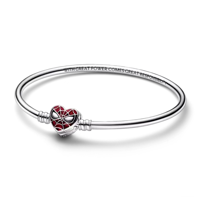 Brazalete rígido Pandora Moments con broche de máscara de Spiderman de Marvel Pandora Plata Esterlina