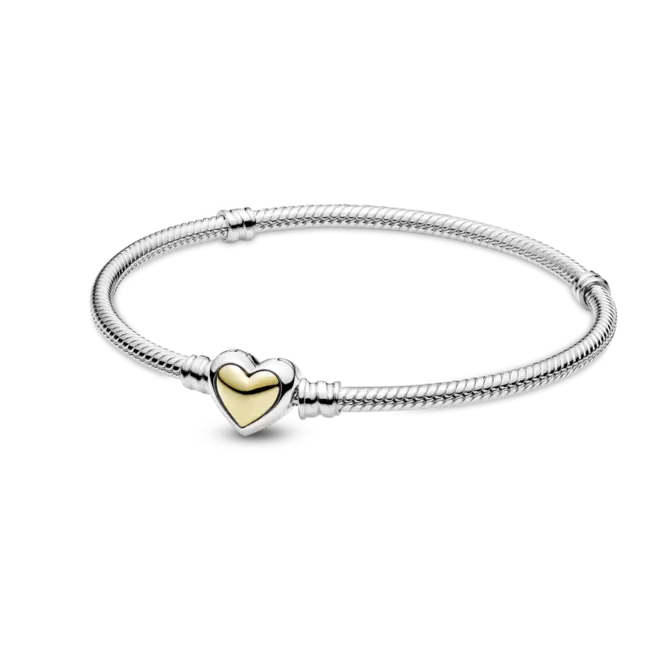 Brazalete Cadena De Serpiente Con Broche De Corazón Dorado Cóncavo Dos Tonos