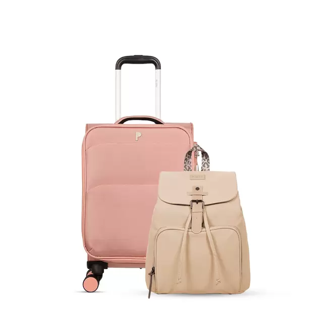 SET DE VIAJE MALETA TELA GUADIANA 18" + MOCHILA DARLA BEIGE