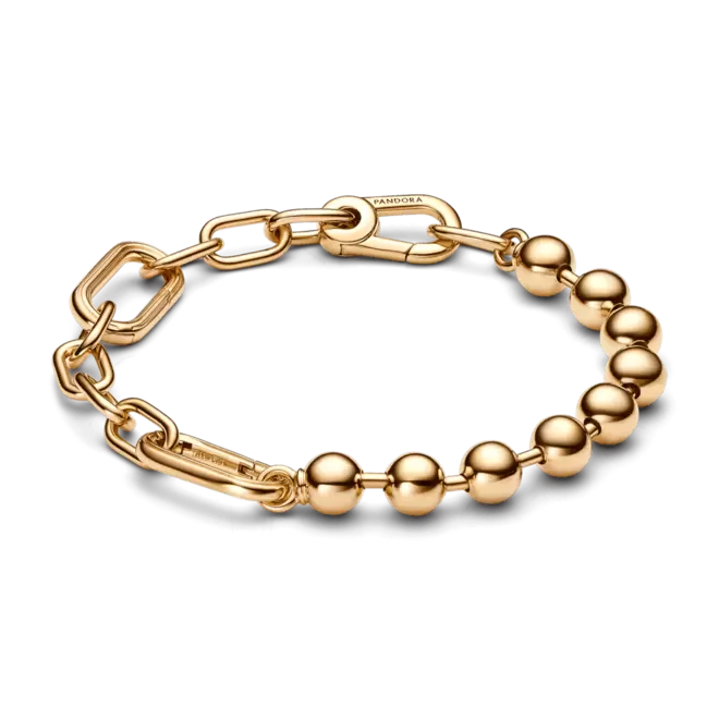 Brazalete de Eslabones Link y Cuentas Metálicas Pandora ME Dorado