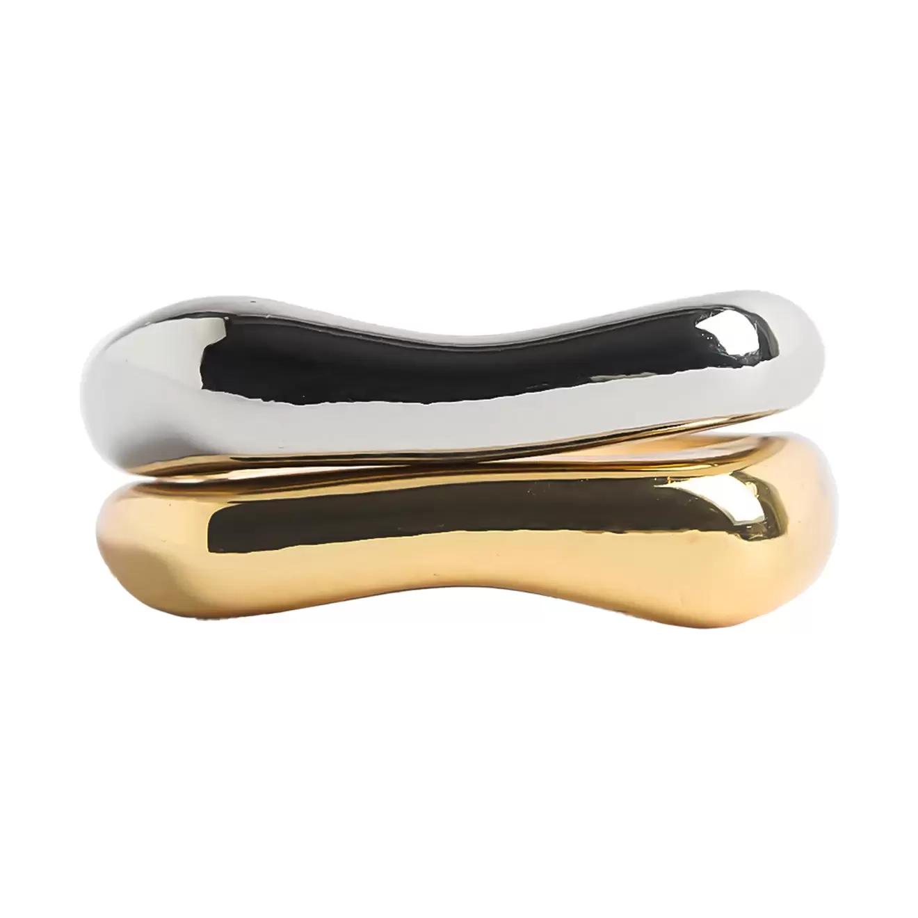 Set De Anillos Bicolor Cuadrados