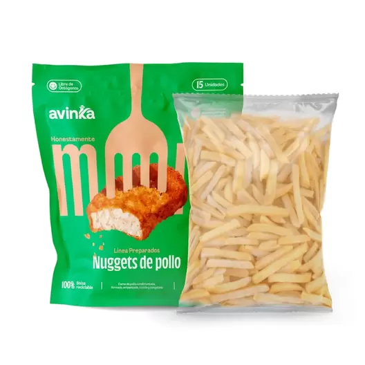 Pack Nuggets de pollo Avinka Doypack 15 unidades + Papa prefrita recta crunch Bolsa 400 g
