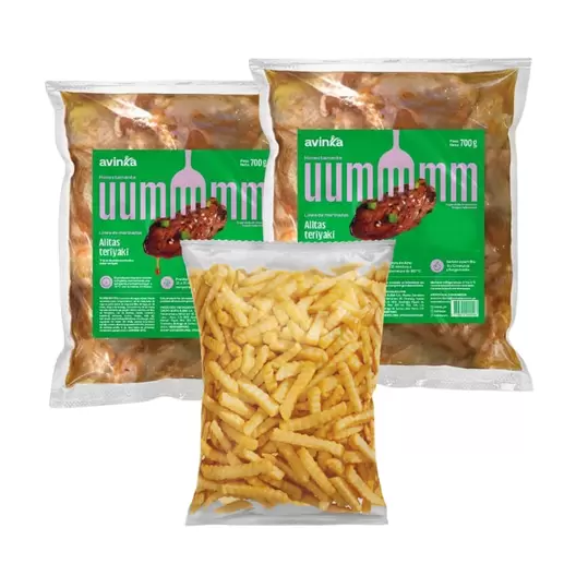 Pack 02 Alitas de pollo teriyaki x 700 gr. + Papas ondeadas x 450 gr.