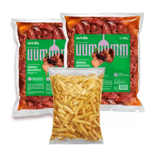 Pack 02 Mollejitas anticucheras x 700 gr. + Papas ondeadas x 450 gr.