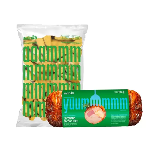 Pack Deditos de pollo Avinka Bolsa 1 kg + Enrollado de pollo Cordon Bleu Avinka Paquete 950 g