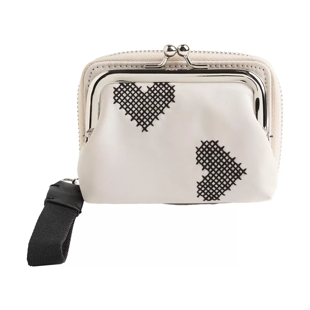 Billetera De Nylon Con Bordado Corazones
