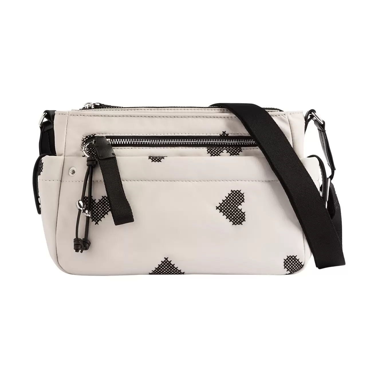 Cartera Bandolera De Nylon Bordado Corazones