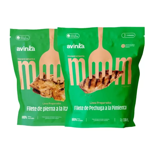Pack Filete de pierna a la italiana Avinka Doypack 3 unidades  +  Filete de Pechuga a la pimienta Avinka Doypack 3 unidades