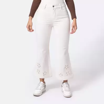 Pantalon Twill Slabs Stch. Yarineh Cropped Flare