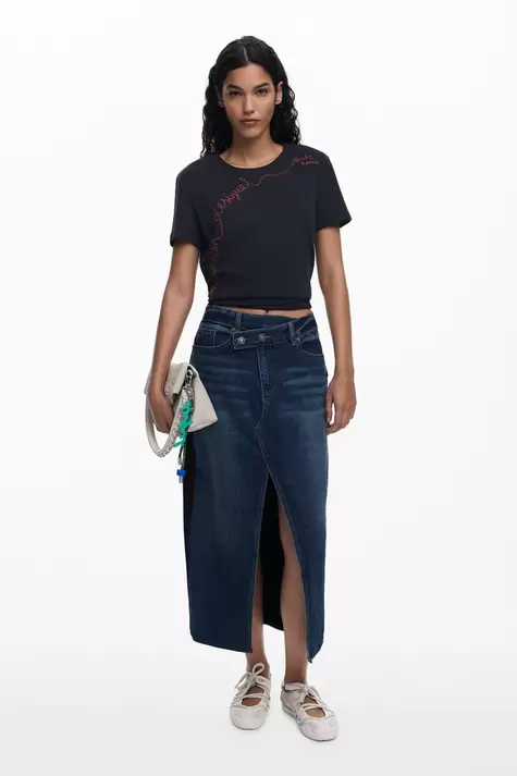 Falda midi denim combinada
