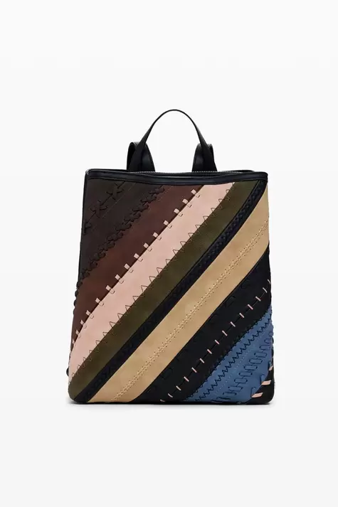 Mochila efecto piel puntadas mediana